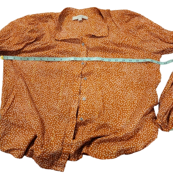 Loft pumpkin autumn polka dot farm house button down blouse L with gold threads - Picture 6 of 8